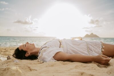 women beach crystal healing