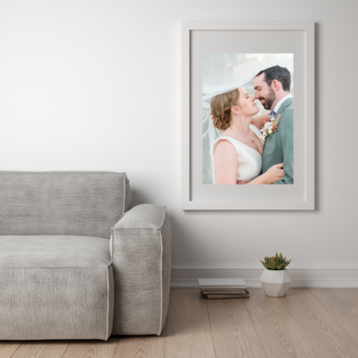 white framed print in mnodern living room