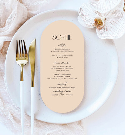 Big Love menu in white waves, with peach, double-sided