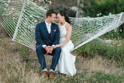 Emotional moment shared by a bride and groom on their wedding day.