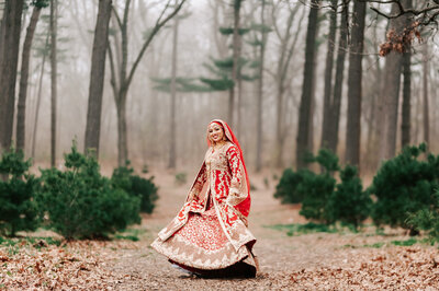 new jersey wedding photographer capturing a bride in a beautiful forest