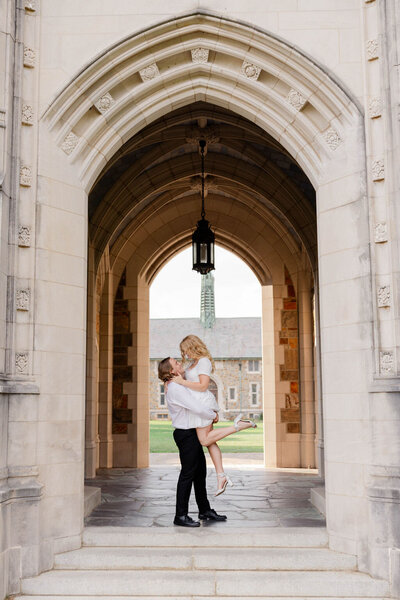 couple posing at berry college for engagement session