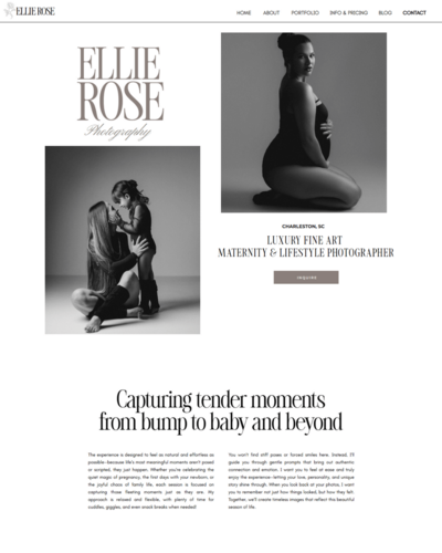 Ellie Showit website template for photographers specializing in Maternity, Newborn and Lifestyle photography—featuring a bold, romantic, and nature-inspired design.