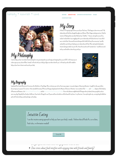 Website page showcasing nutrition consulting services, displayed in its original design before the redesign.