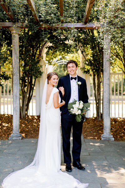 Bride and Groom at the birmingham botanical gardens in Alabama