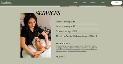 Northwest Arkansas esthetician services website screenshot