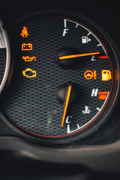 Truck gauges, all lights on, Engine light is on