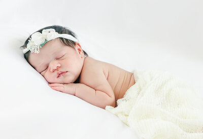 Newborn in basket with swaddle