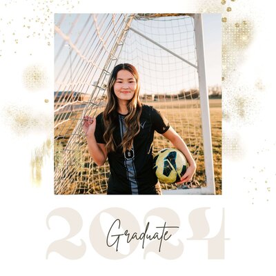 Senior grad card of girl with soccer ball captured by Branson senior photographer Jessica Kennedy of The XO Photography