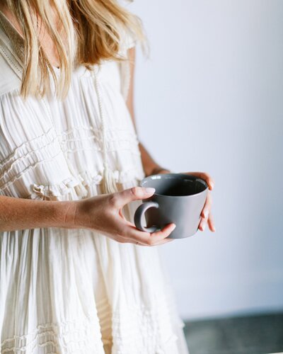 casual woman with tea