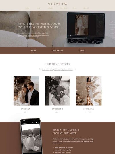 Showit webshop template Wild Willow iPad