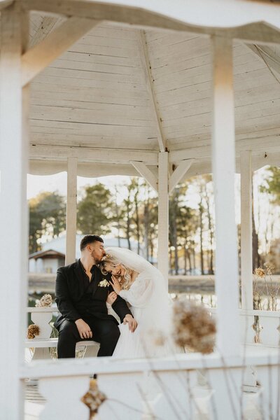 bride and groom embrace