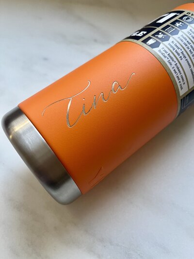 Personalized engraved  orange Yeti tumbler