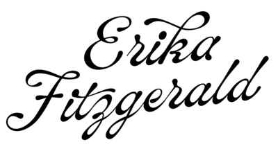Black cursive logo for website copywriter Erika Fitzgerald
