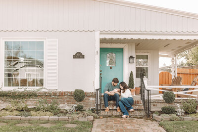 newborn session in front of home in stockton california