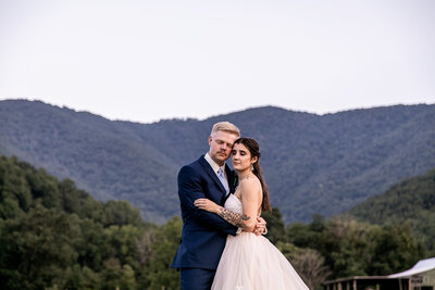 bride and groom embracing