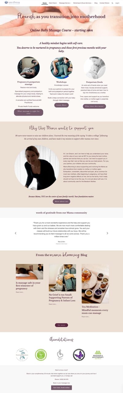 Mama Blooming webpage preview. Simplero website design by Rachelle Deem Designs