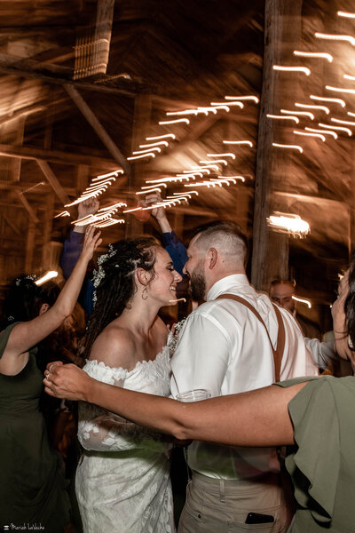 bride and groom dancing