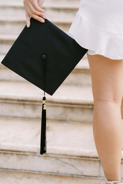 Close up of holding graduation hat