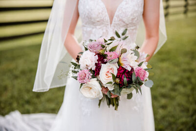 Pink and maroon bouquet  detail photo