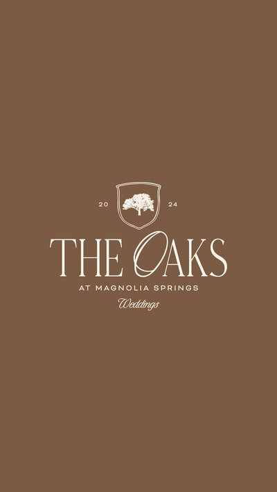 The Oaks primary logo on a brown background