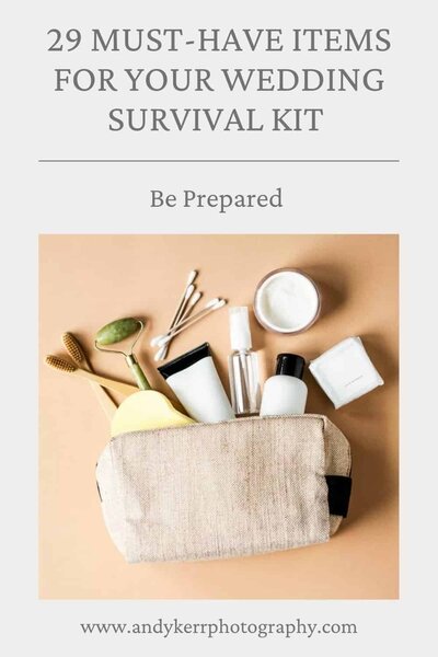 graphic for a guide to the ultimate wedding survival kit list