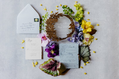 Gold foil letterpress wedding invitations