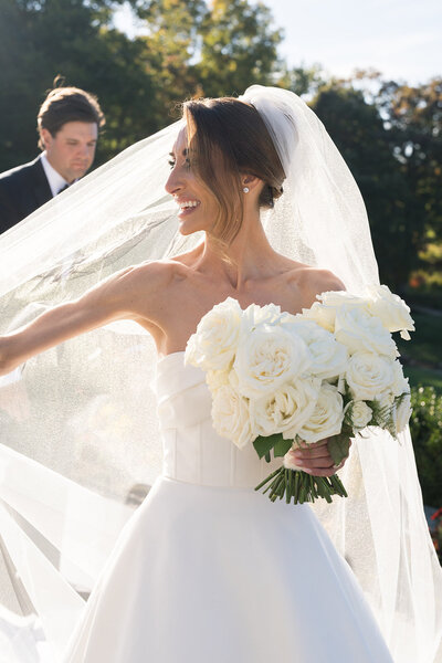 Bride looking in mirror