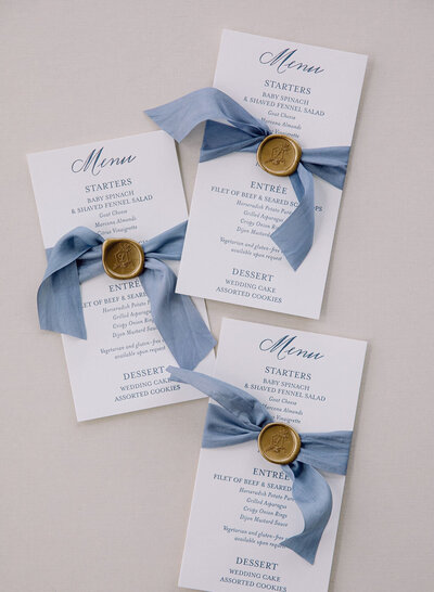 CUSTOM MENU CARDS WITH SILK RIBBON + WAX SEAL