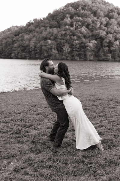 East Tennessee wedding photography – candid bride and groom by the lake