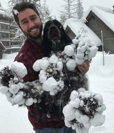 Colton Rosman of Bearded Moose Woodworking and, his Springer Spaniel, Tanner
