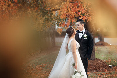 A couple looking lovingly at each other at their Hunter Valley wedding venue Circa 1876. Photo captured by Hunter Valley wedding photographer Richard