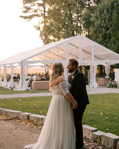 An outdoor wedding venue with Clear Top Tent near London, Ontario.