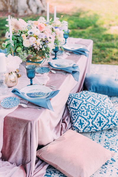 table set up blues and purple