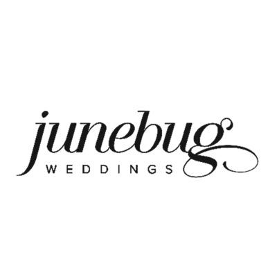Logo of Juneebug Weddings featuring elegant typography and a floral design, representing wedding planning and inspiration.