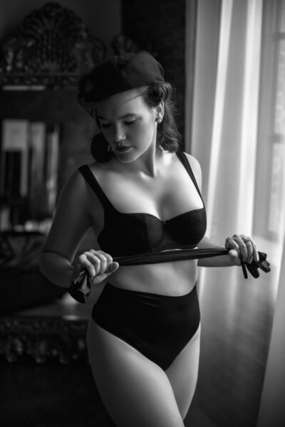 black and white boudoir session