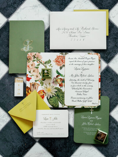 Green and floral wedding invitations by Ellis Hill