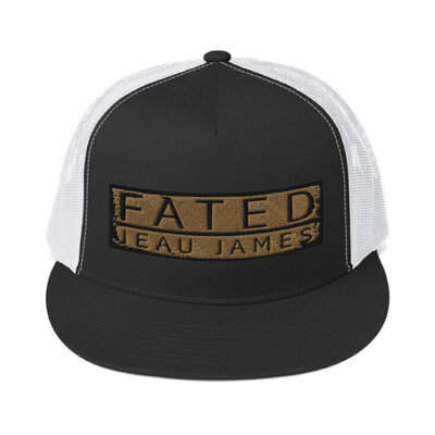 Musician branding merch design sample black and white baseball cap with album title and artist name text Jeau James