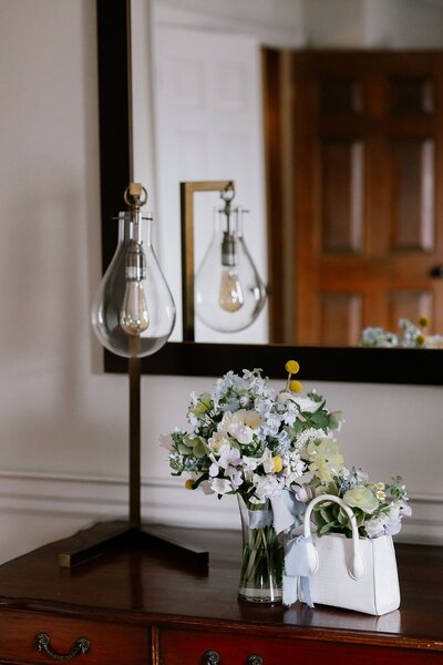 Wedding details with modern table lamp