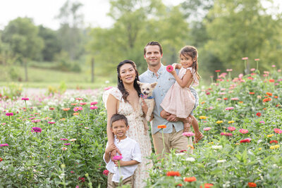 Family photo in a flower field