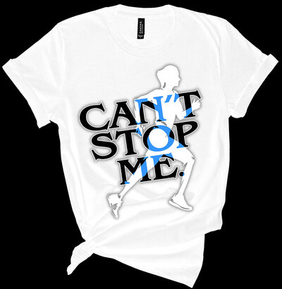 cant stop me tee with color change to blue