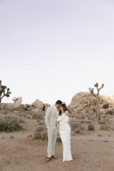 Bride and groom photographed during their joshua tree elopement.