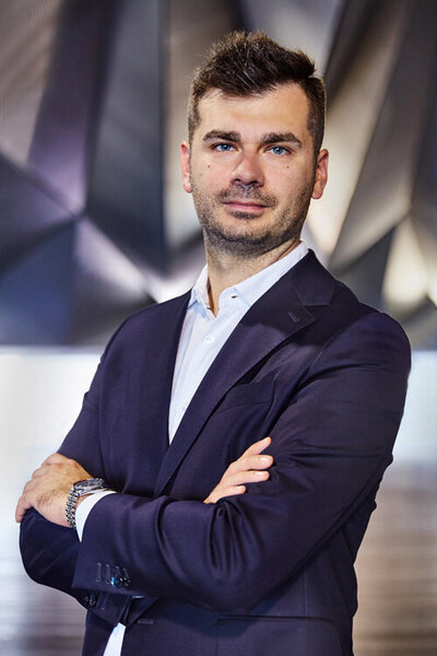 Head shot of a businessman in a power pose