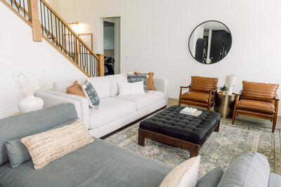 Sofas, chairs and coffee table showcasing affordable furniture and interior design services in Utah.