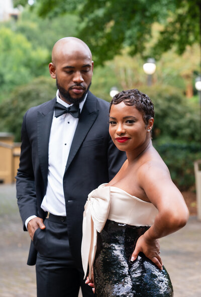 A couple posing together at the Arthur Blank Foundation in Atlanta, GA