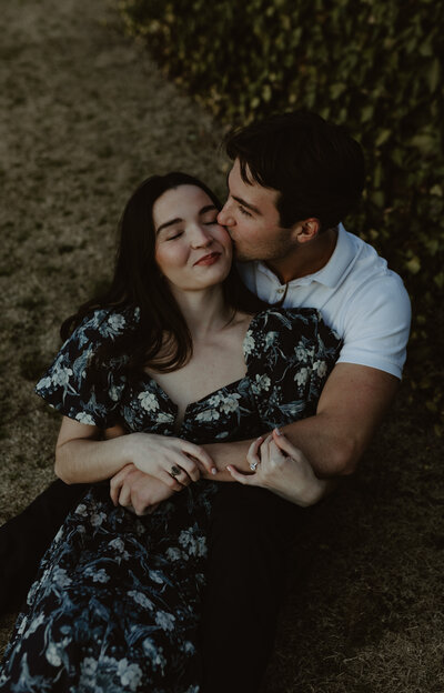Couple leaning into each other