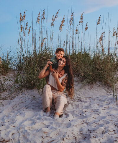 Outdoor family portrait session in California sand dunes