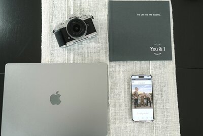 photo of computer, nikon camera ZFc, apple i-phone, photo albulm