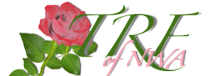TRF logo in pink and green with rose