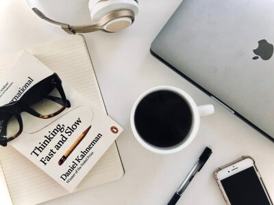desk, book, glasses image